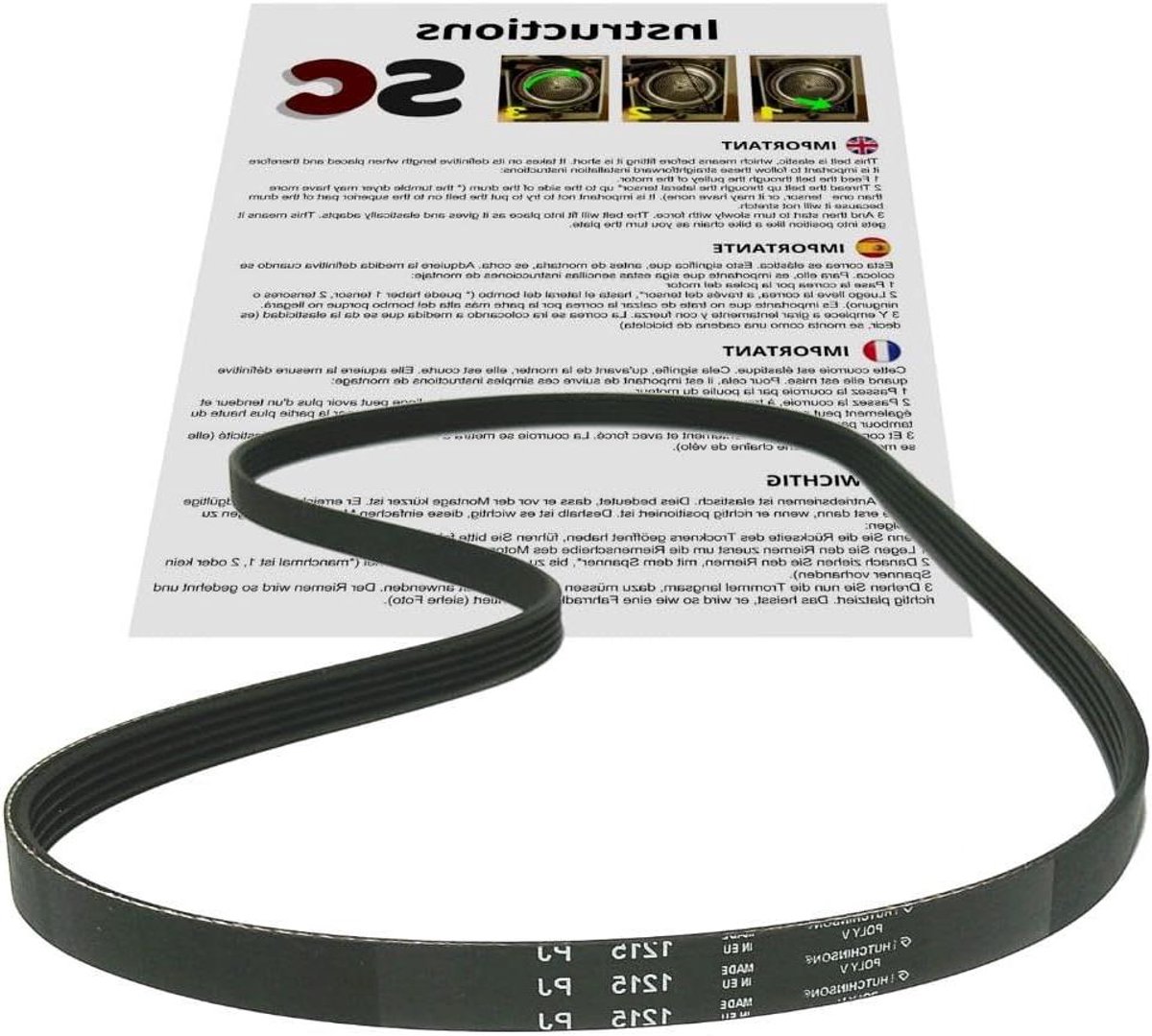 Wasmachineriem - Aandrijfriem Elastische riem - Wasmachine Reparatie - Sleuf type H - 1215 mm - Zwart