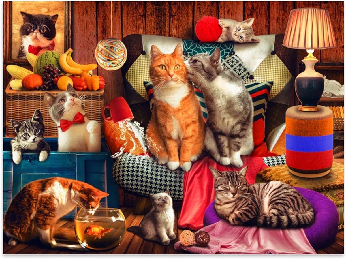 Kattenpuzzel - Legpuzzel Volwassenen - Ontspannend Tijdverdrijf - Geen Letteronderscheid - 50x68 cm - Meerdere kleuren