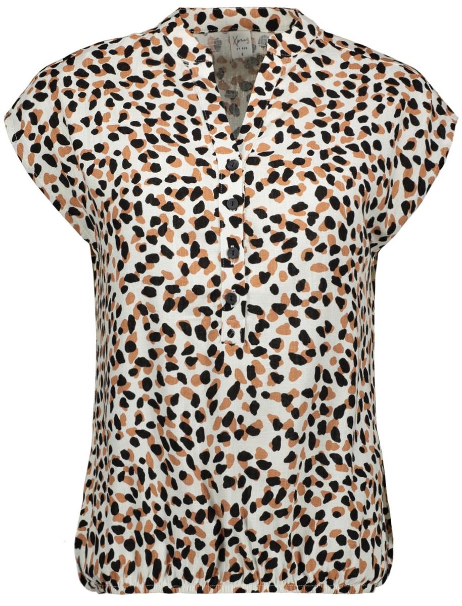 NED ecru dames t-shirt   V-hals   Regular fit   Animal patroon   Knoopsluiting   Kap mouw Ecru XL