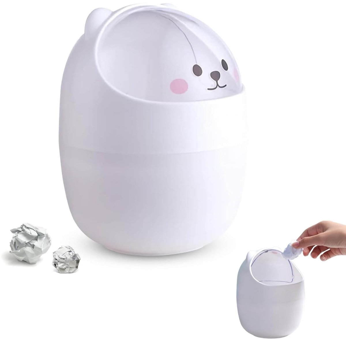 Schattige Mini Desktop Prullenbak in Dierenvorm met Swingdeksel voor Keuken en Bureaugebruik, Compact en Handig