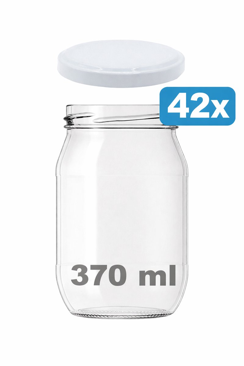 42x 370ml Glazen Potten met Deksel - JAR – Voordeelpakket – Luchtdicht – Voorraadpotten Set