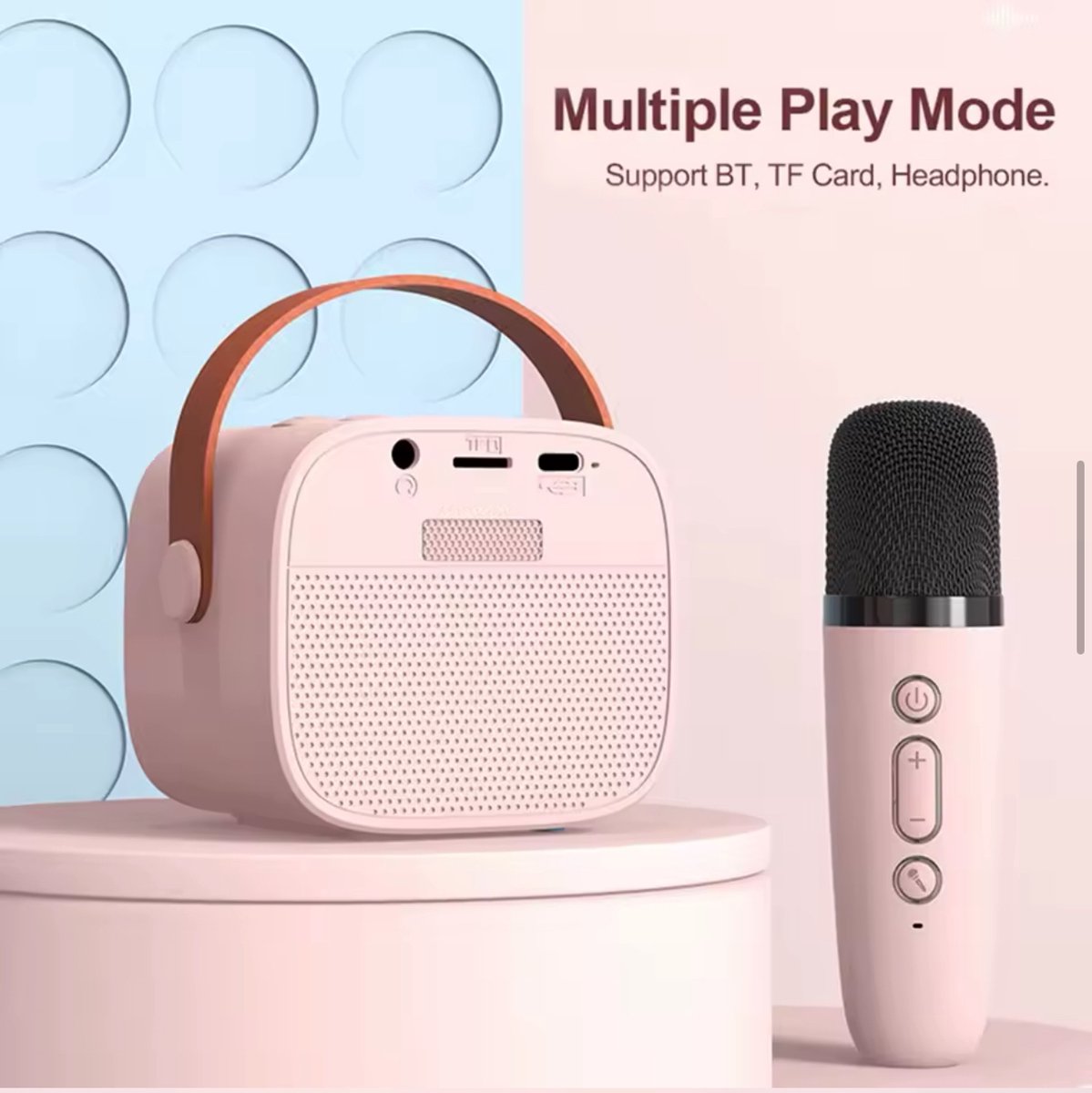 Mini Karaoke Machine voor Kinderen en Volwassenen – Bluetooth Karaoke Speaker met 1 Draadloze Microfoon – Roze – 4 Stemvervormers – TF/AUX – Oplaadbaar