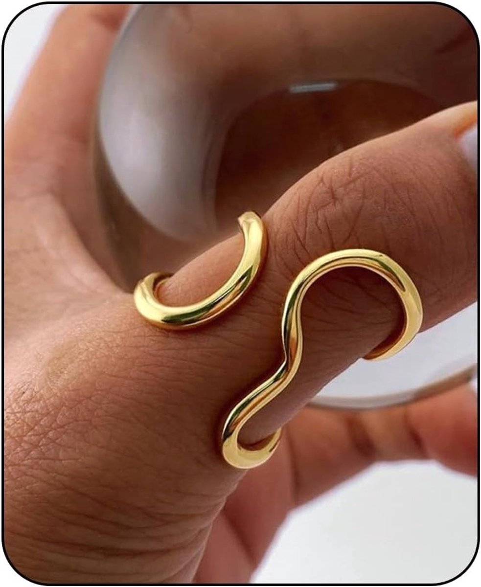 Asymmetrische Waterdichte Gouden Ring voor Dames, Chunky Modejuwelen en Geschwungen Ringen voor Vrouwen