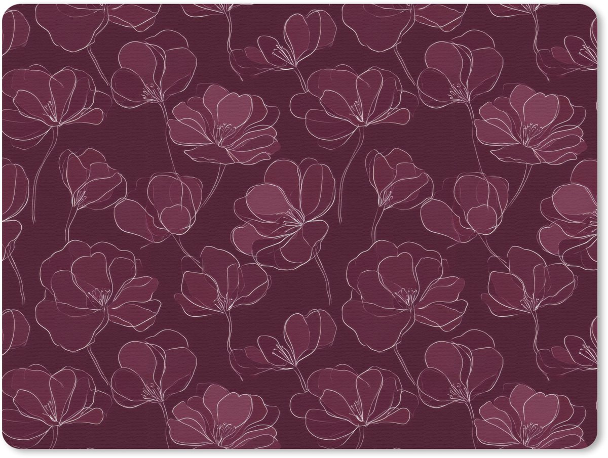 Muismat 12x10 cm - Mousepad Bloemen - Patroon - Bordeauxrood - Muismatten