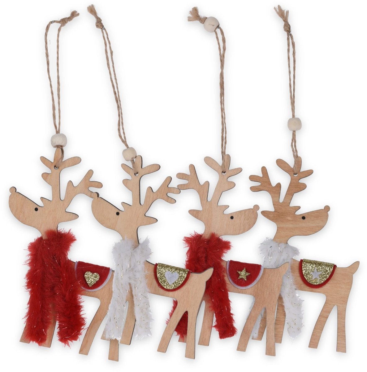 Store_9 - 4-delige set kersthangers - kerstversiering - handgemaakt - rendier met wintersjaal - vilt en pluche - ideaal voor kerstboom - feestelijk...