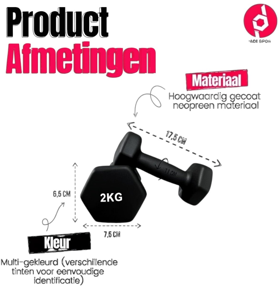 Padisport Dumbells 2 Kg - Dumbells - Gewichten - Gewichten 2 Kg - Gewichtjes - Gewichten – Dumbel – foto 3