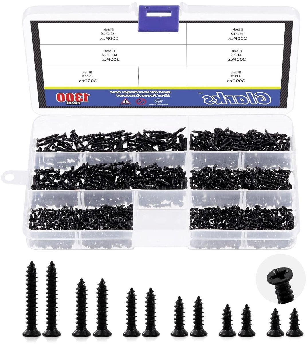 Set van 1300 Stuks Kleine Houten Schroeven van 5mm tot 10mm - Zelfborende Platte Kruiskop Schroeven voor Meubeldecoratie en Klussen