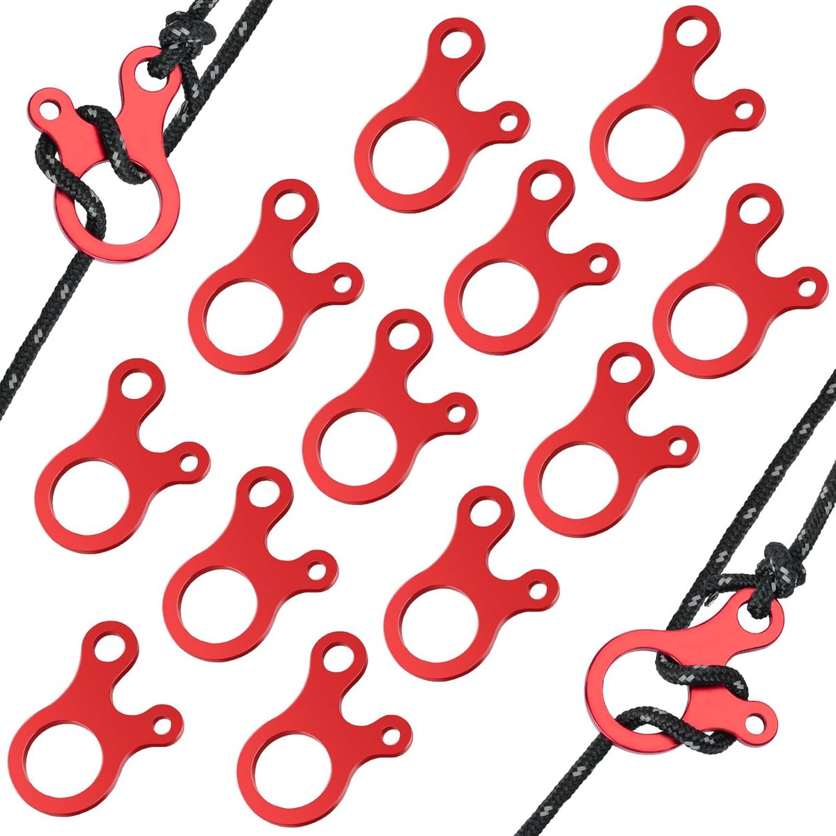 Cord Tensioner - 12pcs Aluminium Legering - Touw Spanner voor Kamperen - Tent Guyline Cord Versteller - Touw Spanners voor Picknick en Buitenactiviteiten - Tent Accessoires