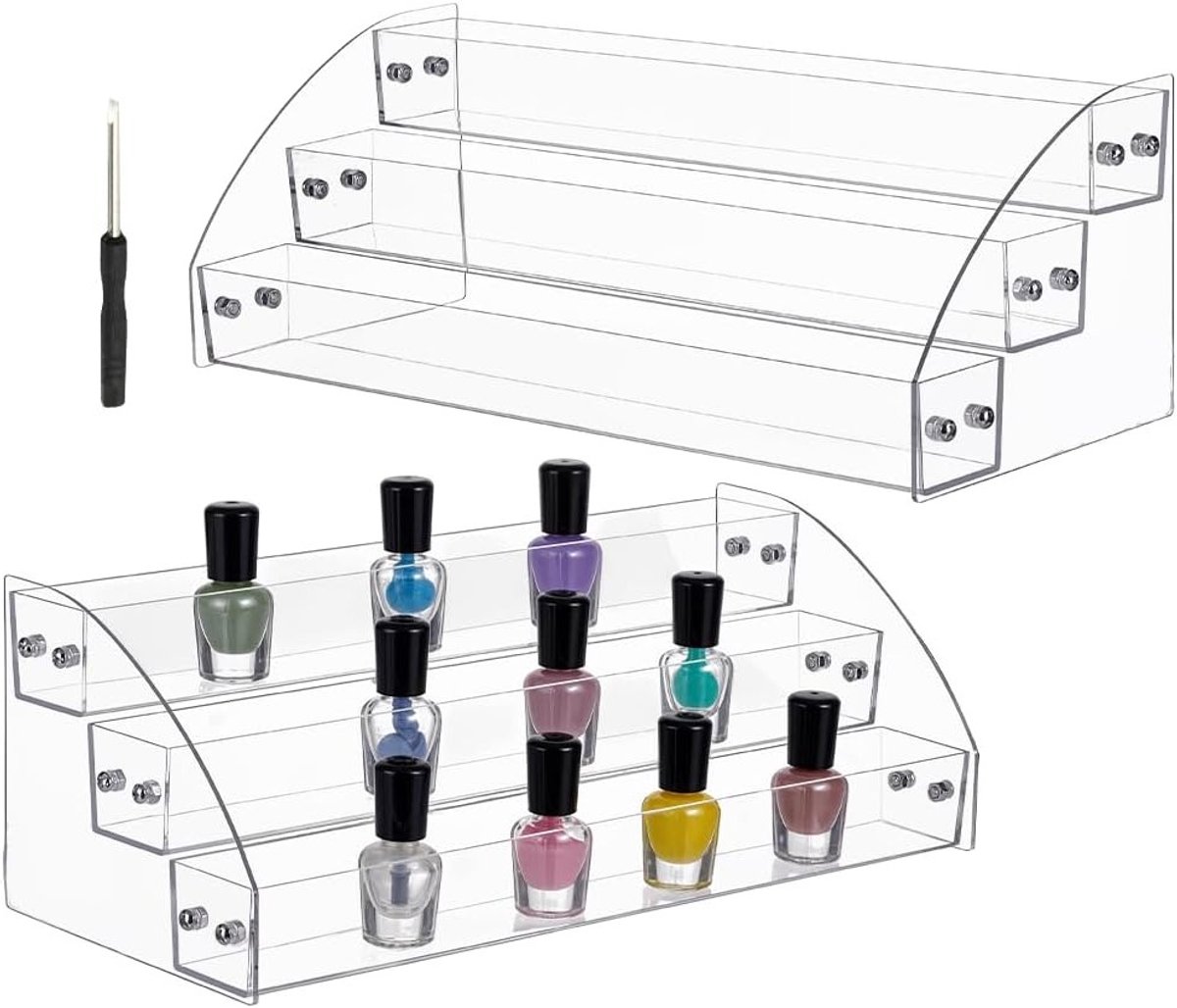 3 Laags Nagellak Organizer - Transparante Acryl Nagellak Rack met Mini Schroevendraaier, Perfect voor Nagellak, Parfum en Sieraden, Afmetingen 31 x 11 x 13.3 cm
