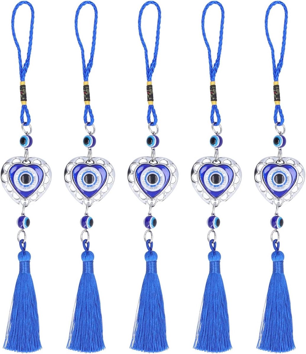 Exclusieve Hartvormige Evil Eye Hanger voor Auto, Kleurige Emaille Decoratie, Geluk Brengende Accessoires en Cadeaus voor Auto's, 5 Stuks