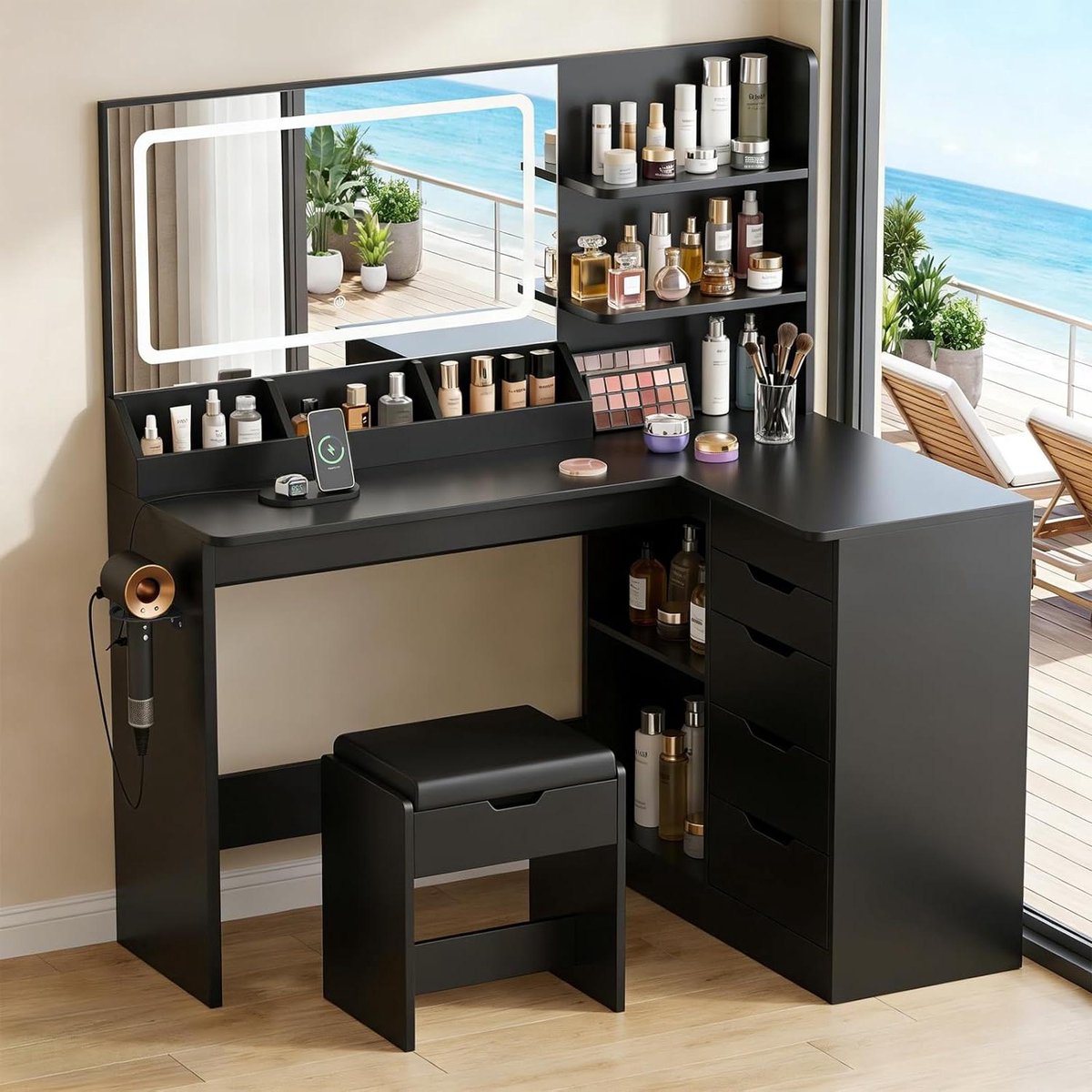 Make Up Tafel met Spiegel - Kaptafel voor Meisjes - Hollywood Spiegel met Verlichting - make up hoek
