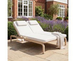 Sweiko Tuinligbed – Tuinligstoel – Set van 2 – Verstelbare rugleuning – Met uitschuifbaar tafel – Inclusief kussens – Beige