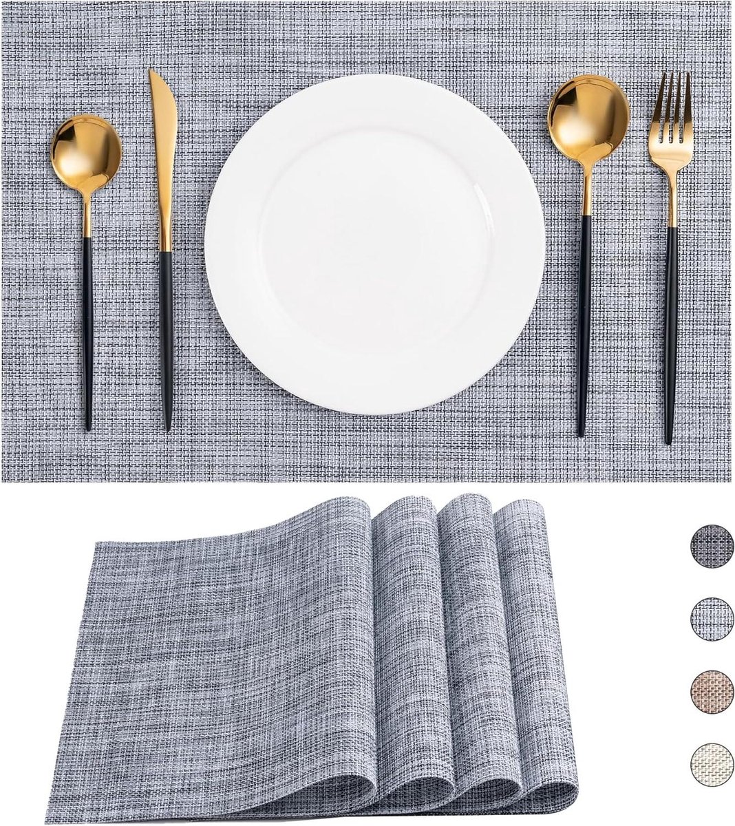 Placemats Set - Tafelmatten Vinyl - Tafel Beschermen - Hittebestendig PVC - Set van 4 - Grijs