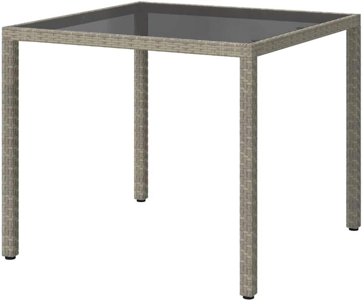 Tuintafel Poly Rattan - Buitentafel Eettafel - Buiten Eten - Gehard Glazen Tafelblad - 90x90x75 cm - Grijs