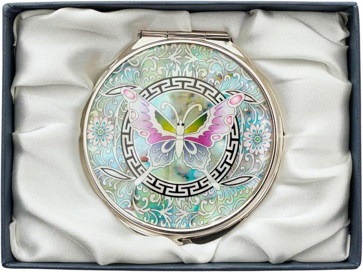 Compacte Spiegel - Zakspiegel Make-up - Make-up Aanbrengen - Parelmoer Vlinderdesign - 2.5x Vergroting - Blauw