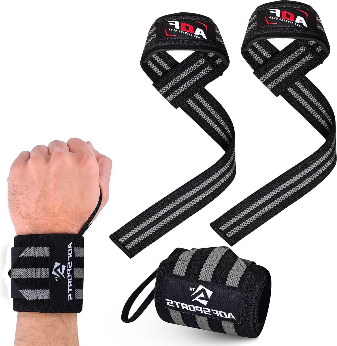 Polsbanden en Hijsbanden - Gewichthefbanden Polssteun - Krachttraining - Verbeterde Grip Stabiliteit - 18 inch polsbanden - Zwart Grijs