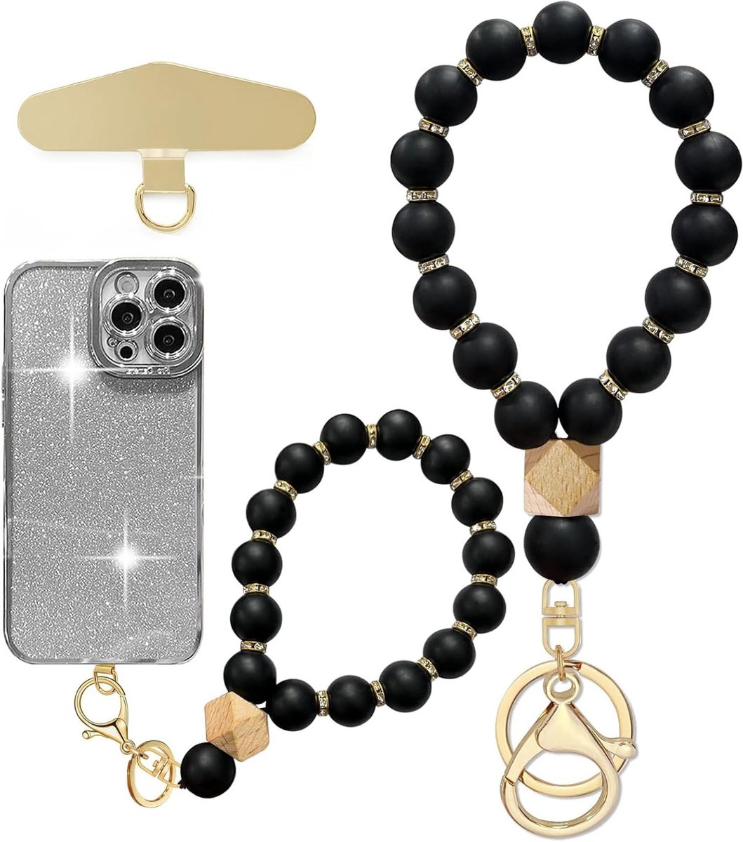 Korte Telefoonketting met Silikonparels en Houder, Elastische Polsband voor Handenvrij Gebruik, Ideaal voor Smartphones en Accessoires