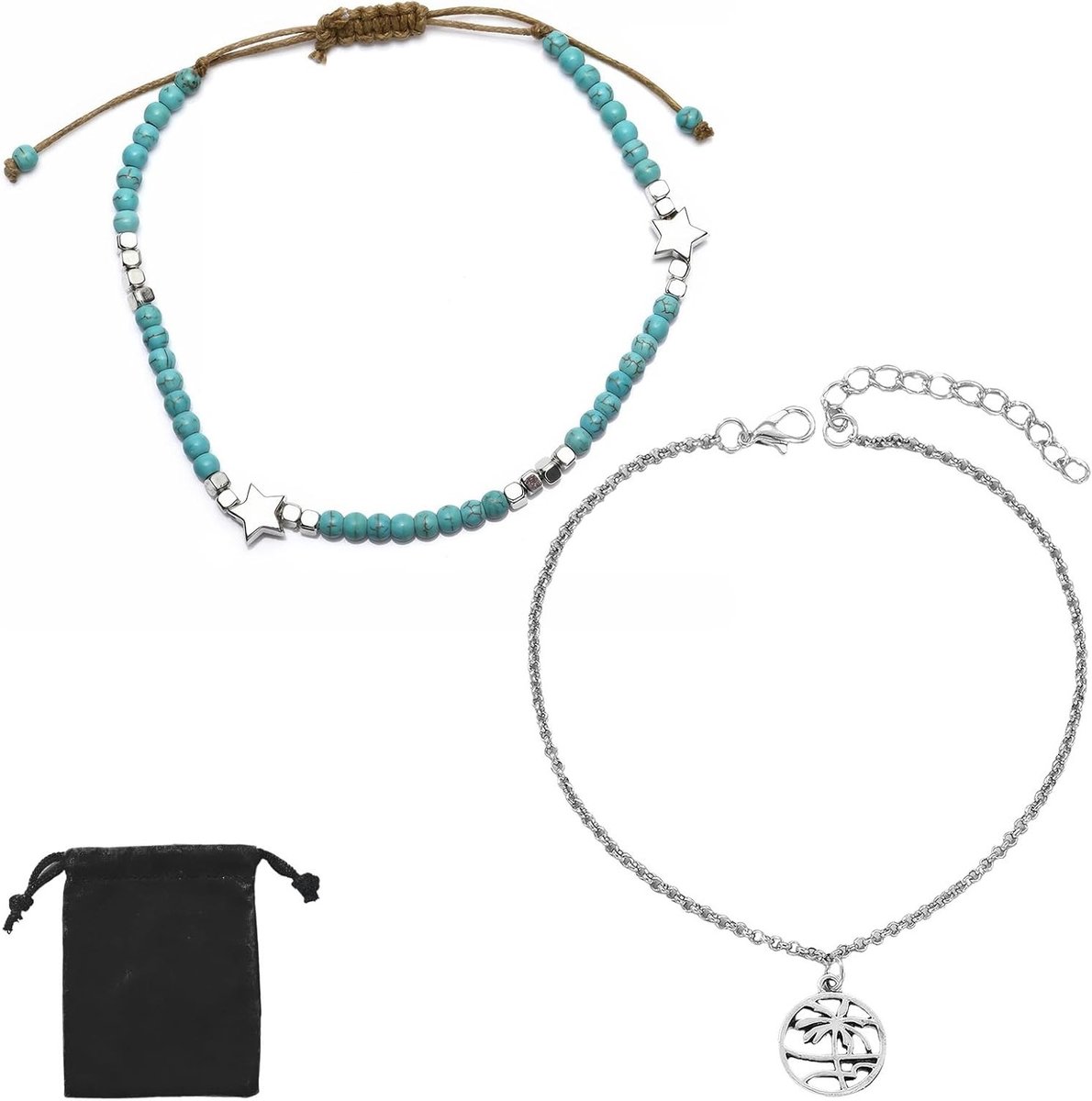 Boho Enkelkettingen voor Vrouwen, Kleurige Parels en Elastische Voetjuwelen voor Dames en Meisjes