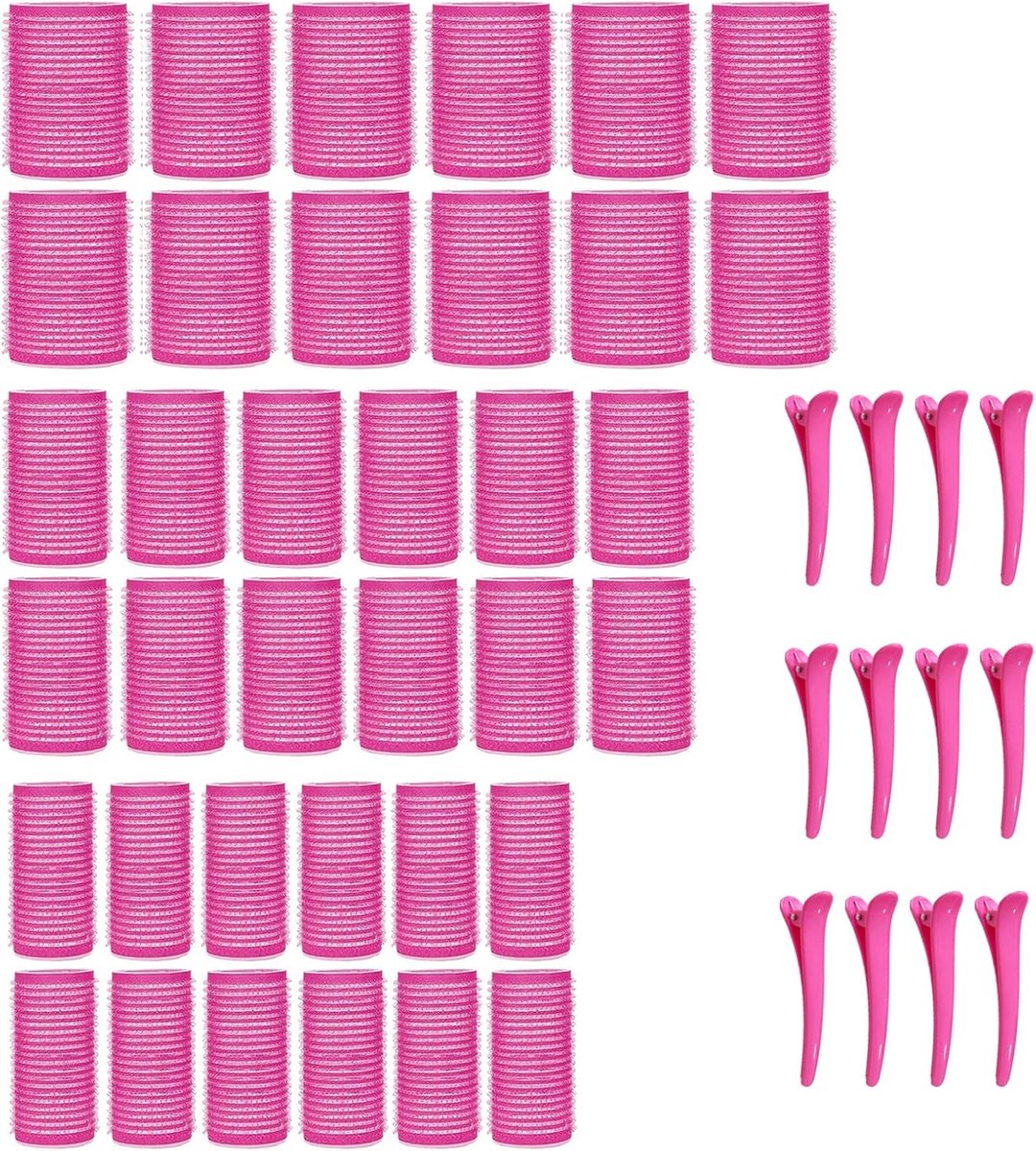 48 Pieces Jumbo Large Hair Curlers - Self Adhesive Hair Rollers with Hair Clip - DIY Hair Curls Without Heat for Long Medium and Short Hair - Salon Hairdresser 45/35/25mm (Pink)