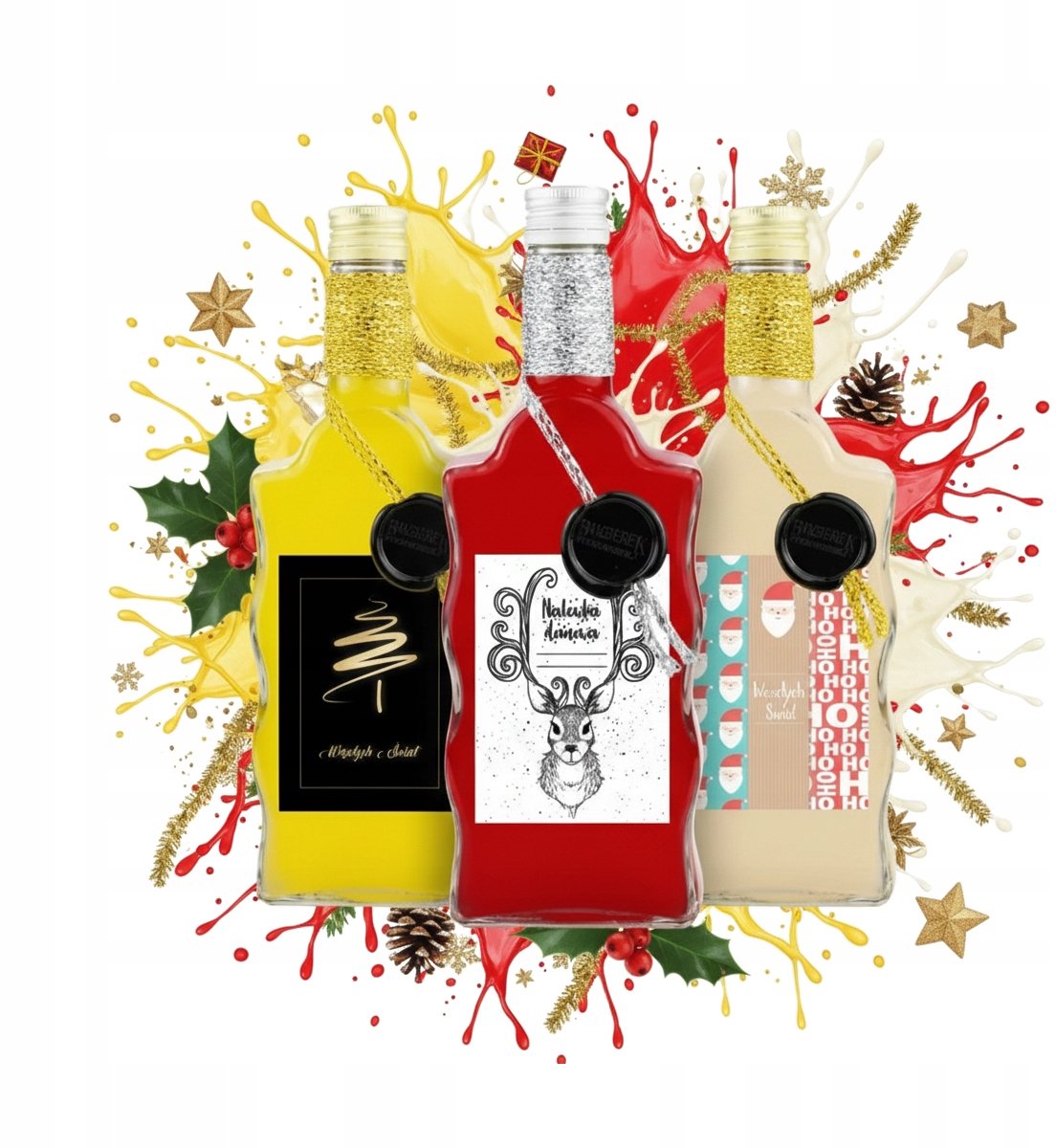 Bimberek Serie - Decoratieve Fles - 500ml - Kerstdecoratie - Inclusief Doppen en Sierkoord