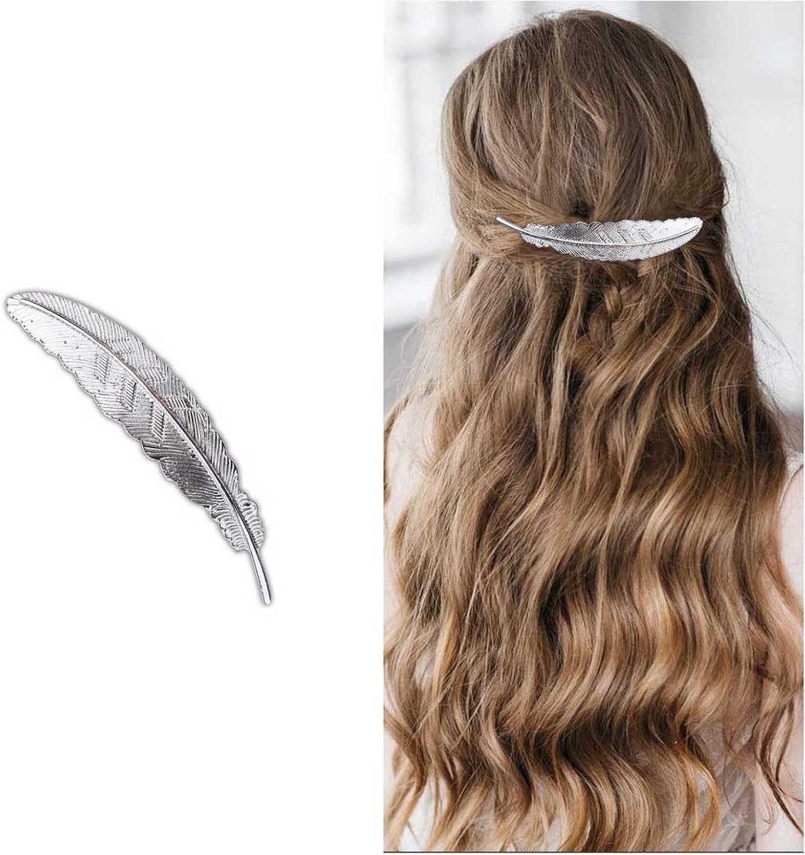 Blad Haarclip - Haarspeld Veer - Haar Stijlen - Metalen Blad Design - 20 g - Zilver