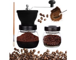 Handmatige Koffie- & Specerijenmolen - Glazen Potten - Keramische Maalschijven - Verstelbare Maalgraad - Draagbaar Compact Ontwerp - 3 Delig Set - Zwart - 1 Set