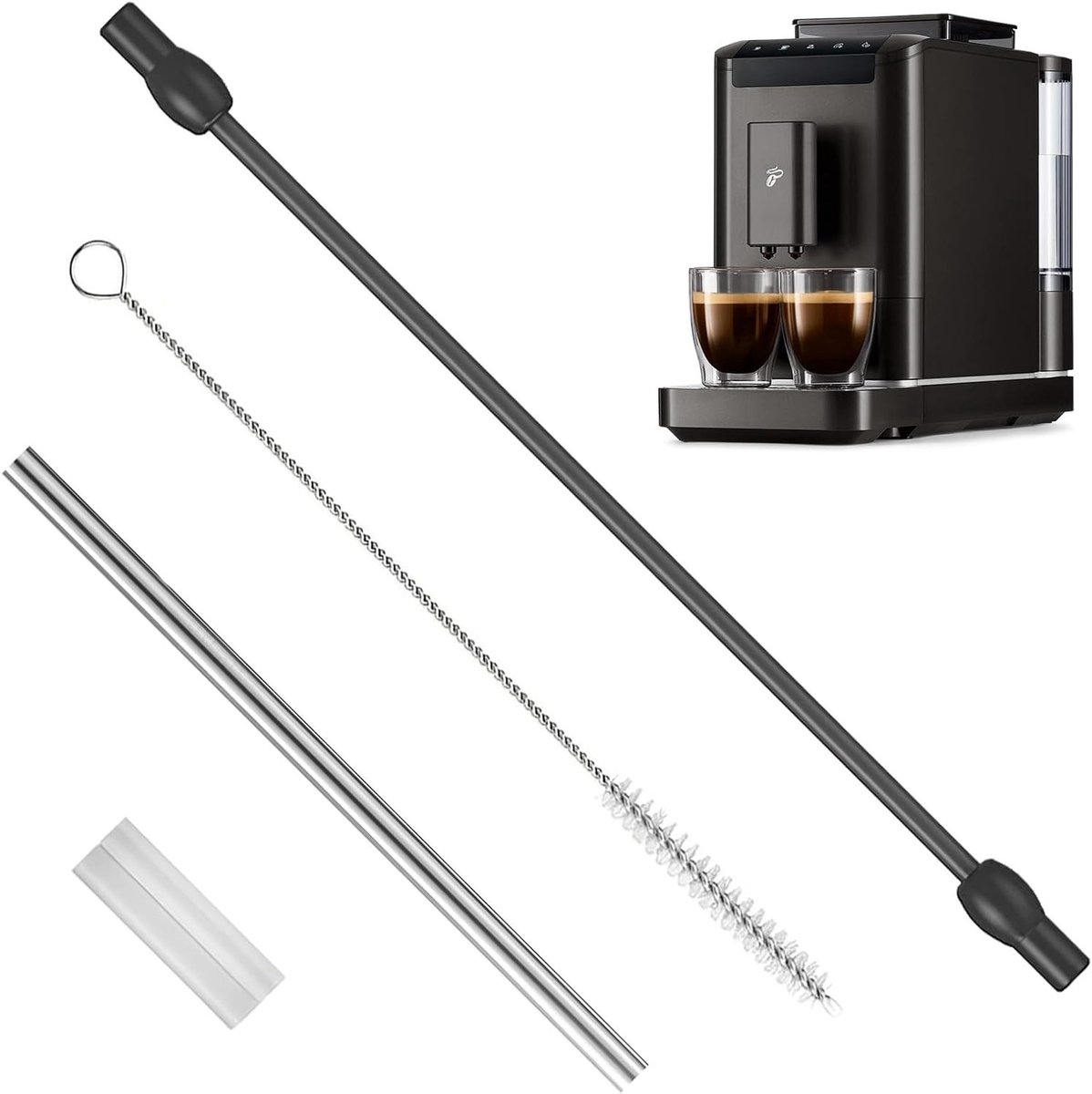 Stainless steel melkslang en reinigingsborstel set voor Siemens EQ6, geschikt voor koffiemachines, eenvoudig te gebruiken en duurzaam