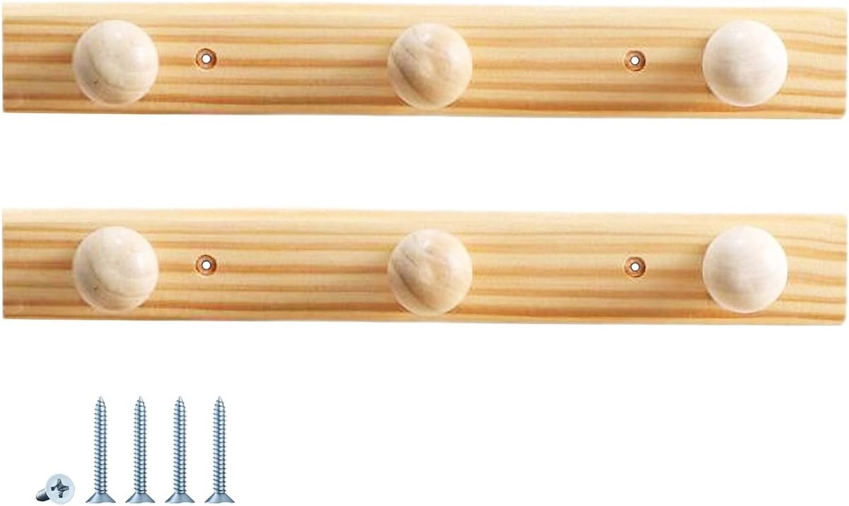 Houten Kapstok met 3 Haakjes voor Wandmontage, Stevig en Duurzaam, Ideaal voor Thuis of Kantoor