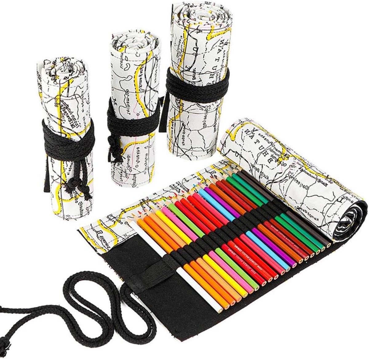 Potlood Etui Rolhoes - Pen Organizer Case - Tekenen en Kleuren - Canvas met Bloemenprint - 72 Slots - Kaart