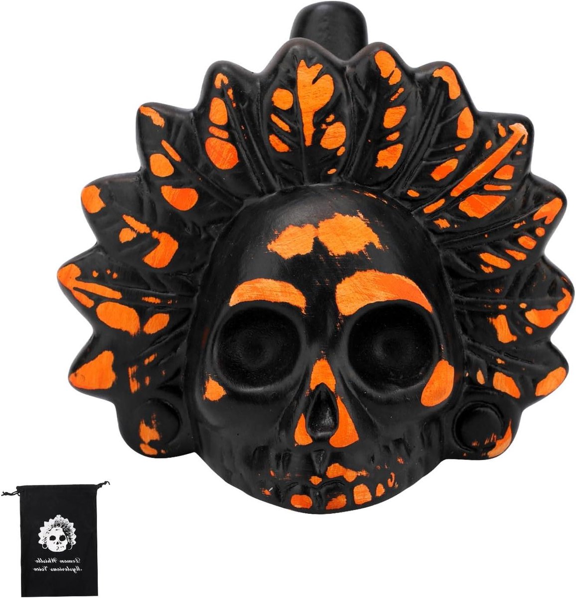 Azteekse Doodsfluit - Oorlogsfluit Schreeuwfluit - Halloween Sfeer Creëren - Authentiek Menselijk Geluid - 10x9.5 cm - Zwart Oranje