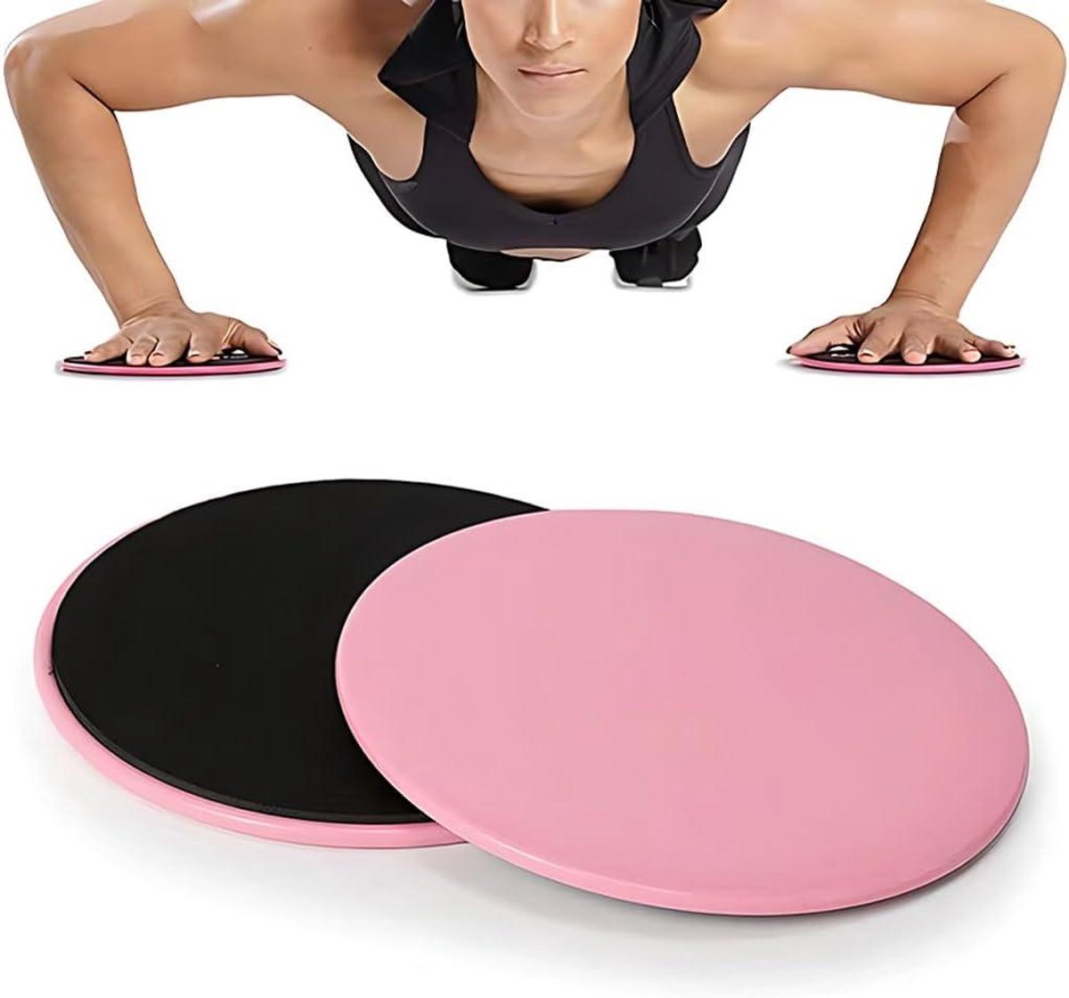 Glijplaten Fitness - Sliders Core - Oefeningen Thuis - Dubbelzijdig Gebruik - 10 x 8 cm - Zwart