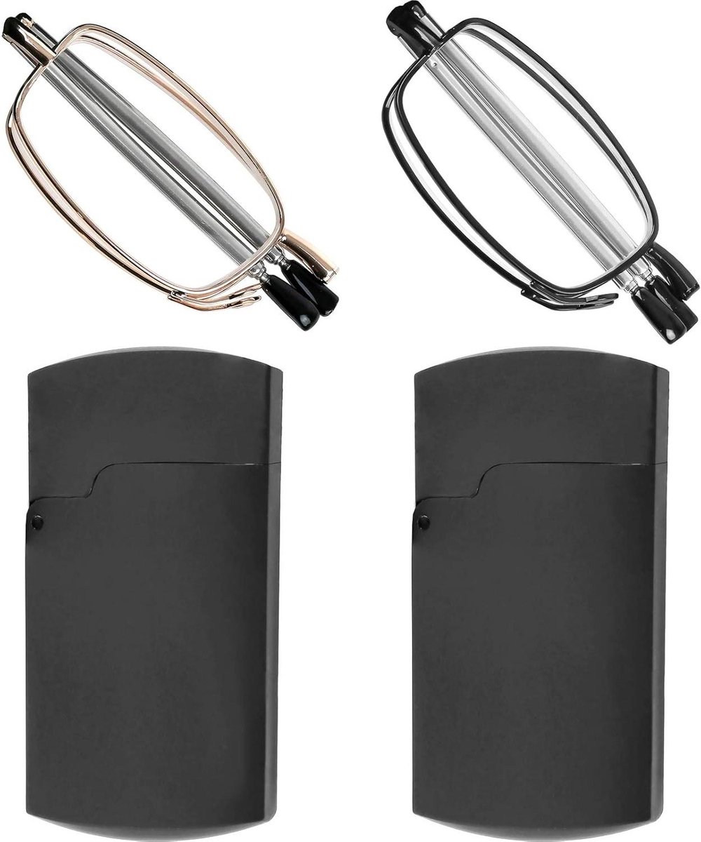 Opvouwbare leesbril - Leesbril set - Gemakkelijk lezen - Compact en opvouwbaar - 50 mm - Zwart en goud