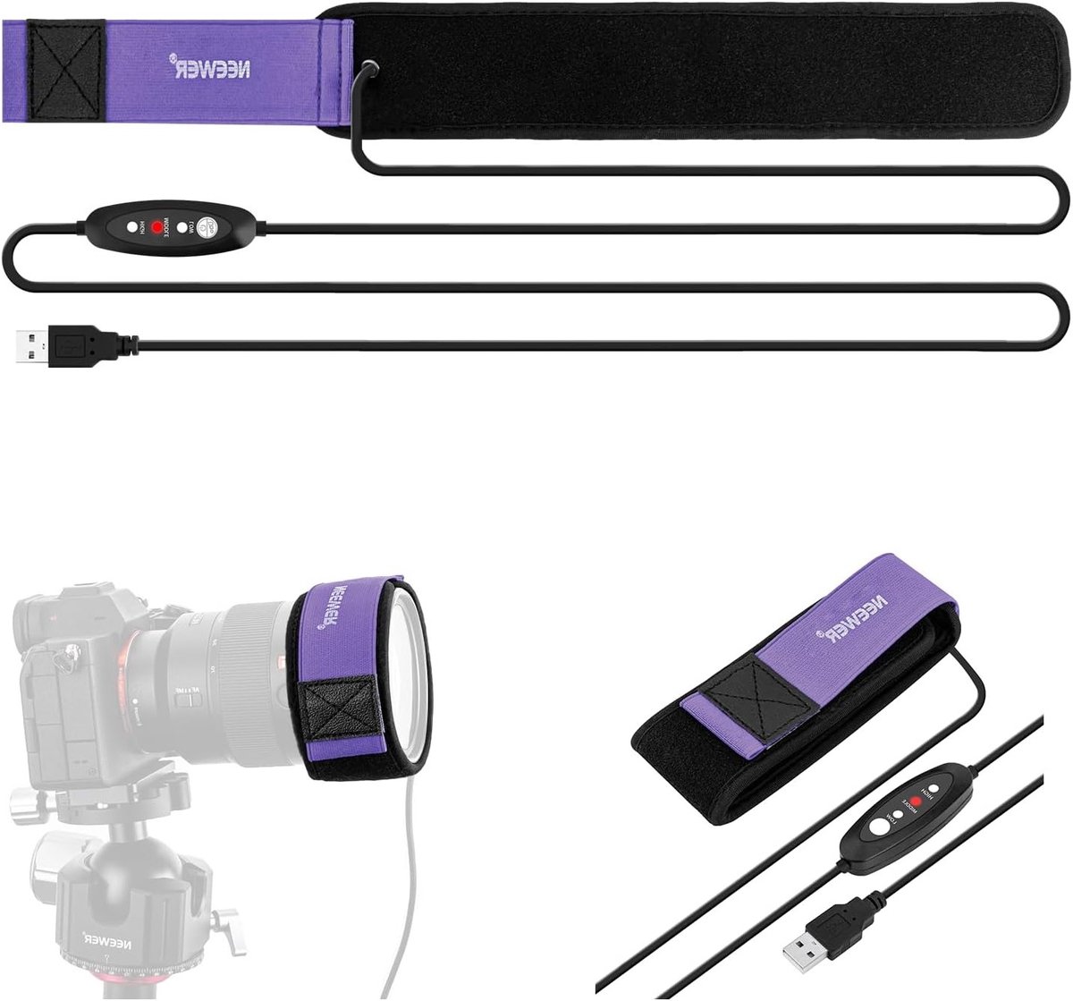 Lensverwarming voor Camera en Telescoop - 500mm USB Verwarmingsstrip met 3 Temperatuurinstellingen, Voorkom Dauwcondensatie voor DSLR, Spiegelloze Camera en Verrekijkers, Ideaal voor Astrofotografie
