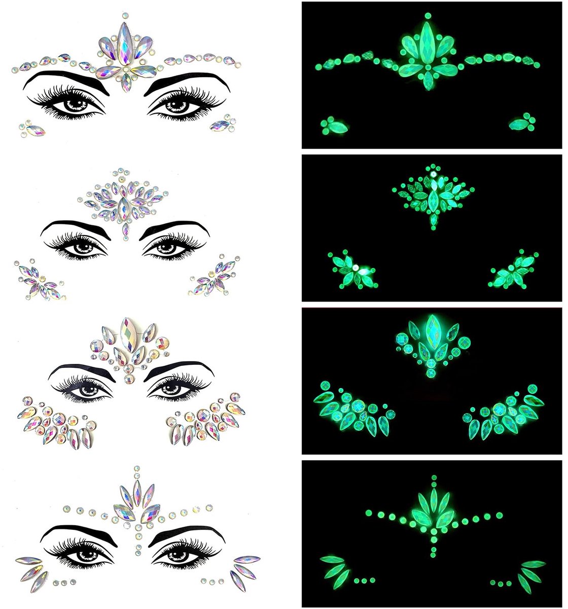 Allecto - Glitterstenen - Festivalaccessoires - Zelfklevend - 4 stuks - Glittertatoeage - Geschikt voor feestjes - Glanzend
