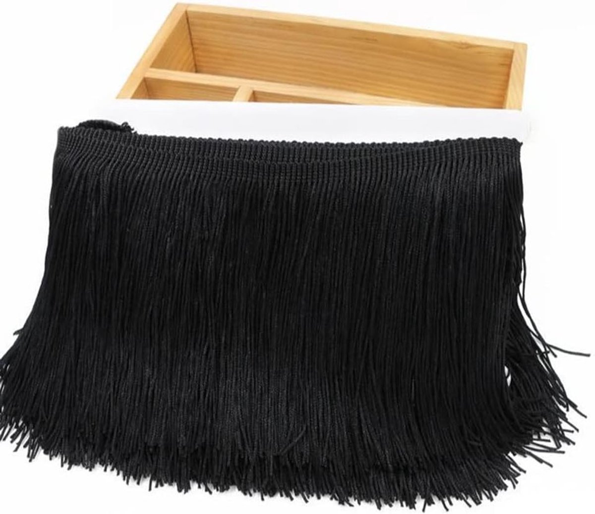 Lace Tassels Dekoband voor DIY Kostuums en Decoraties - Zwart 10m 15cm, Perfect voor Dans en Feestjes