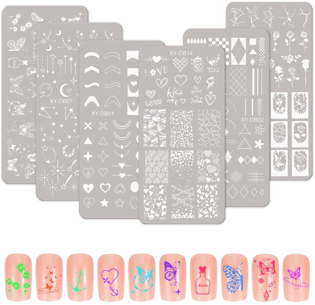 NTHProducts - Nail Stencils - Nail Art Set - 6 Stuks - Staal - Manicure Tool - Creatieve Ontwerpen - Geschikt voor Elke Gelegenheid - Floral en Geomet