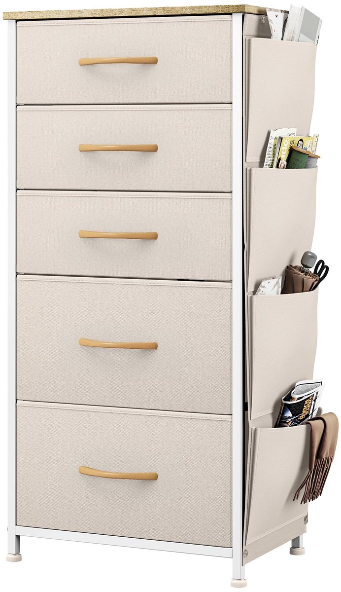 NTHProducts - Ladekast - 5 Laden - Stevige Constructie - Beige - Opbergruimte - Geschikt voor slaapkamer en woonkamer