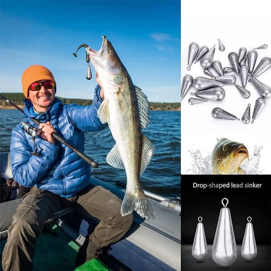 20x Visloodjes - Lood Vissen - Vislood - viszinker - Zinkers Traan - Zinker - Visgewichten - Looplood vissen - hengellood - Torpedo-lood - Waterdrop Visgewichten - Vis spullen - Herbruikbare - Voor Zoutwater Zoetwater 5g/7g/10g/15g - Hengelsport van Merkloos — afbeelding 4