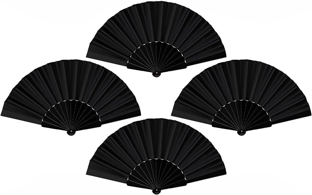 Handwaaier - Spaanse Handwaaier - Verkoeling Waaiers voor Zomerse Themperatuur - Waaier Festival - Chinese Waaier - Festival Waaier - Verkoelend - Handventilator - Tegen Opvliegers - 4 Stuks - Zwart met Stoffen Hoesje en Kwastje - van Imperatoris