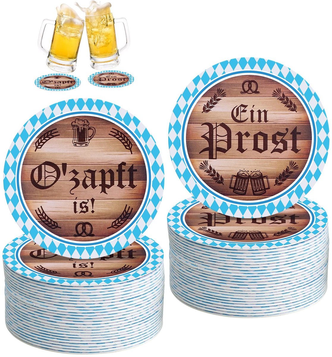 MTTProducts - Oktoberfest Coaster - Bieronderzetters - Ideaal voor feesten - 10 cm - Blauwe en witte kleuren - Prachtige decoratie - Geschikt voor alle...