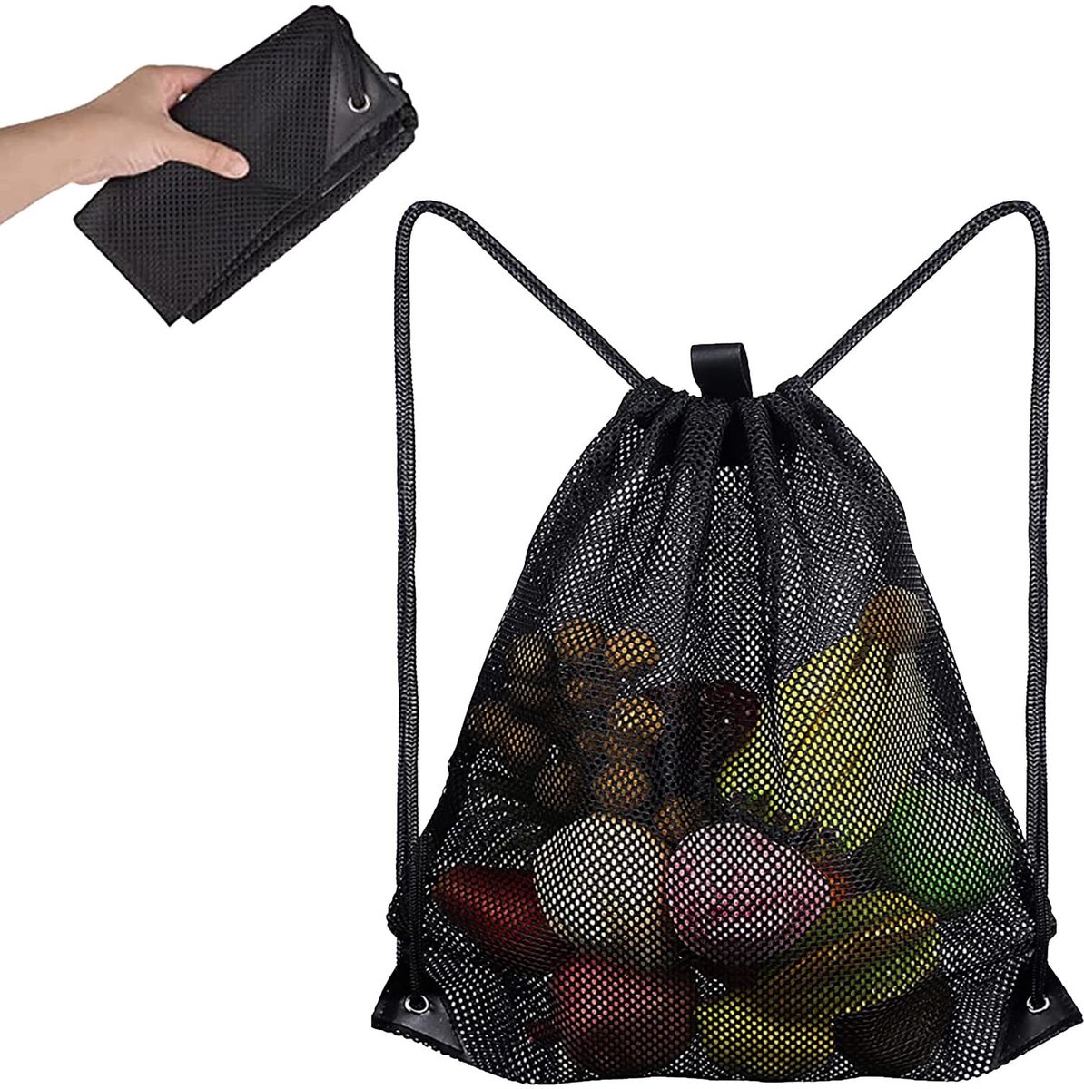 MTTProducts - Gym Bag - Mesh Sporttas - Lichtgewicht en ademend - Zwart - Trekkoord Rugzak - Ruime nettas voor diverse sporten