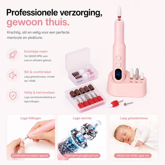BOTC Elektrische Nagelvijl met Oplaadstation - Nagelfrees - Draadloos en Oplaadbaar - Nagelvijl - Manicure & Pedicure set - Roze