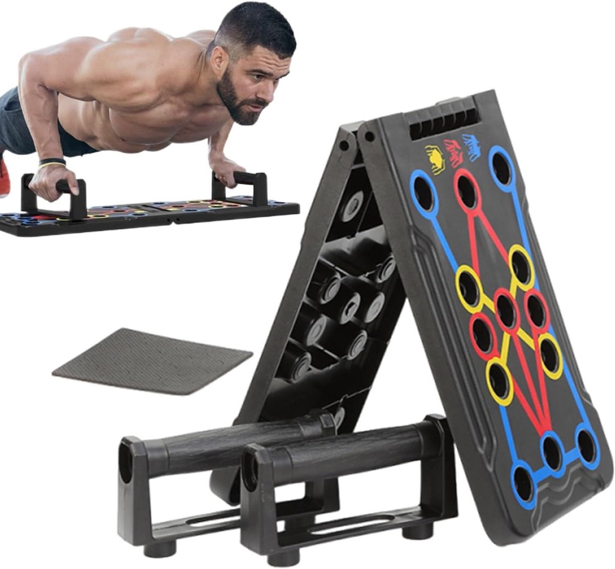 Push-Up Board - Trainingbord Opvouwbaar - Kracht Training - Verstelbare Grepen - 66 x 19.5 cm - Uniek