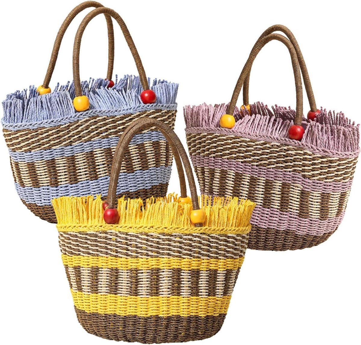 Handgeweven Draagtas - Papieren Tas - Strand Bezoek - Kralen Handgrepen - 14 Inch Breed - Meervoudig