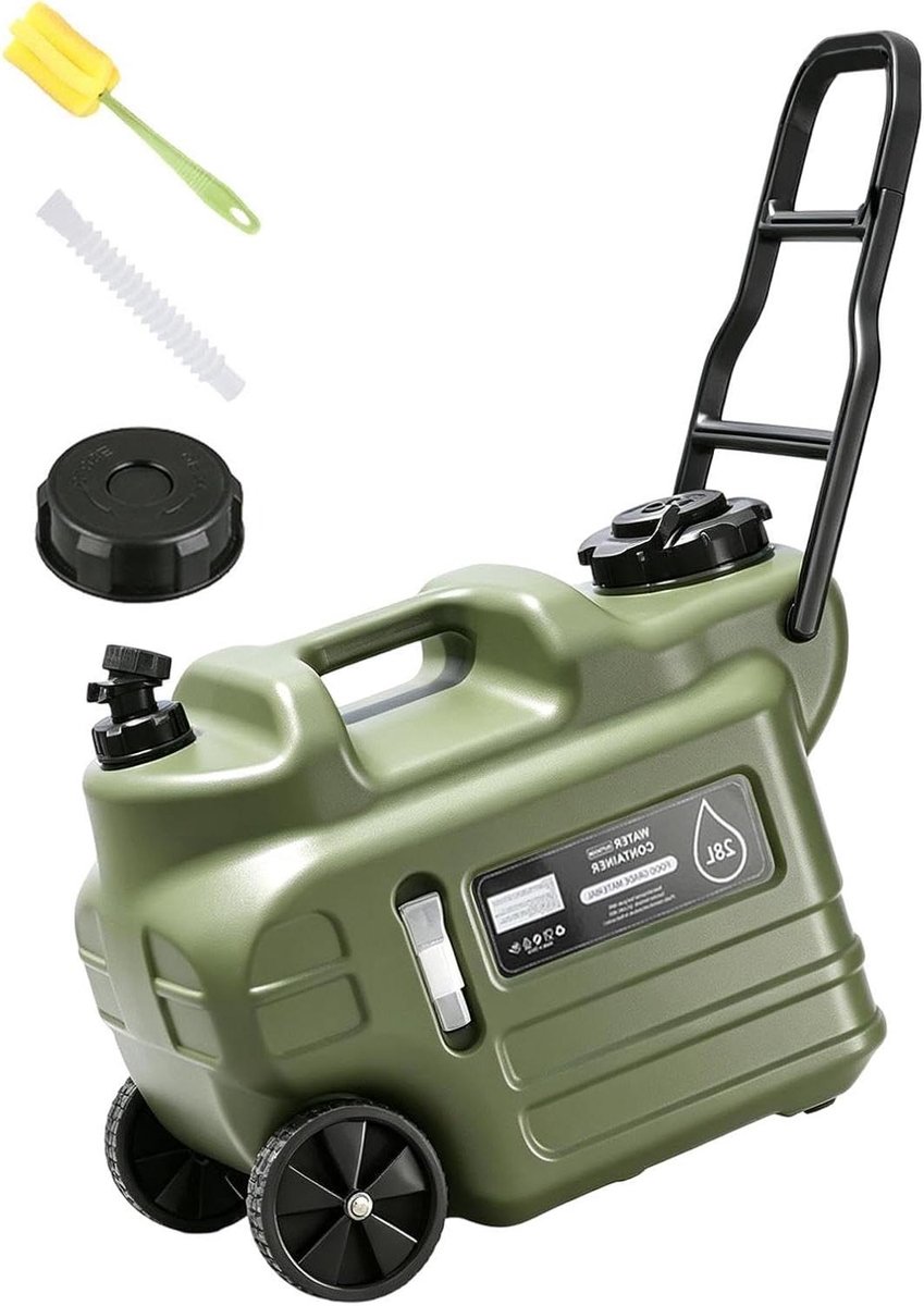 Water jerrycan - Waterreservoir met wielen - Outdoor hydratatie - Praktische tapkraan - 28 liter capaciteit - Groen