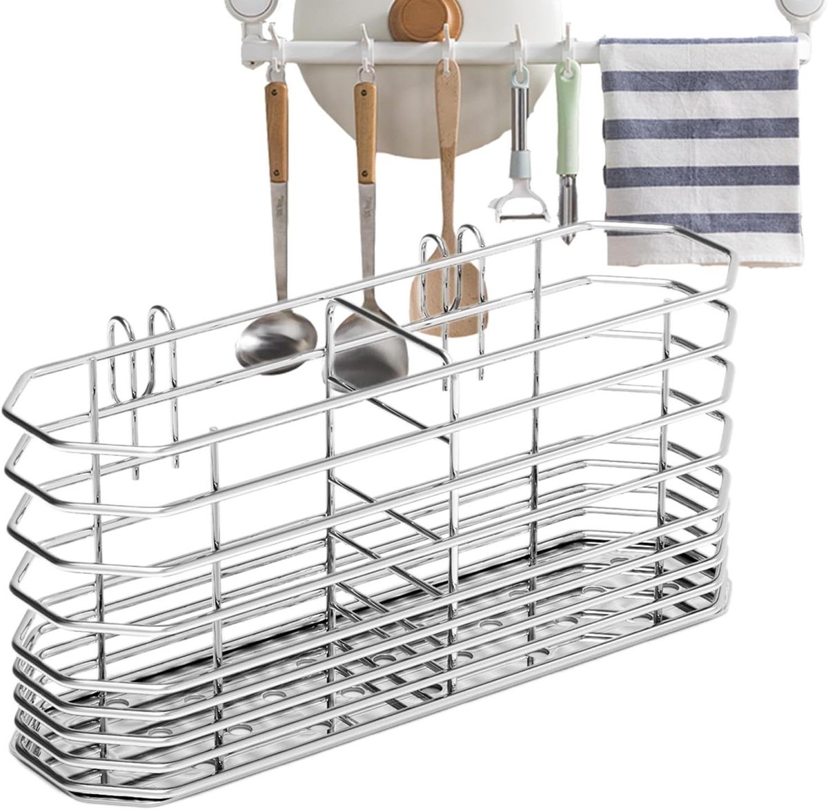 Bestekhouder - Ophangbare mand - Keuken organiseren - Met afvoer - 23.7 cm - Mat