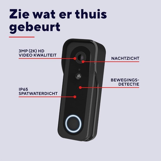 Video Deurbel Camera 3MP 2K HD met Draadloze Gong, 2-Weg-Audio, Nachtzicht, Slimme Videodeurtelefoon Wi-Fi Inclusief Chime, Draadloos of Bedraad Gebruik, Waterdicht, Zwart van Merkloos — afbeelding 3