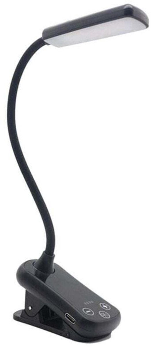 USB-oplaadbare LED-leeslamp, 3 kleuren, 8 helderheidsniveaus, draagbare bureauclip.
