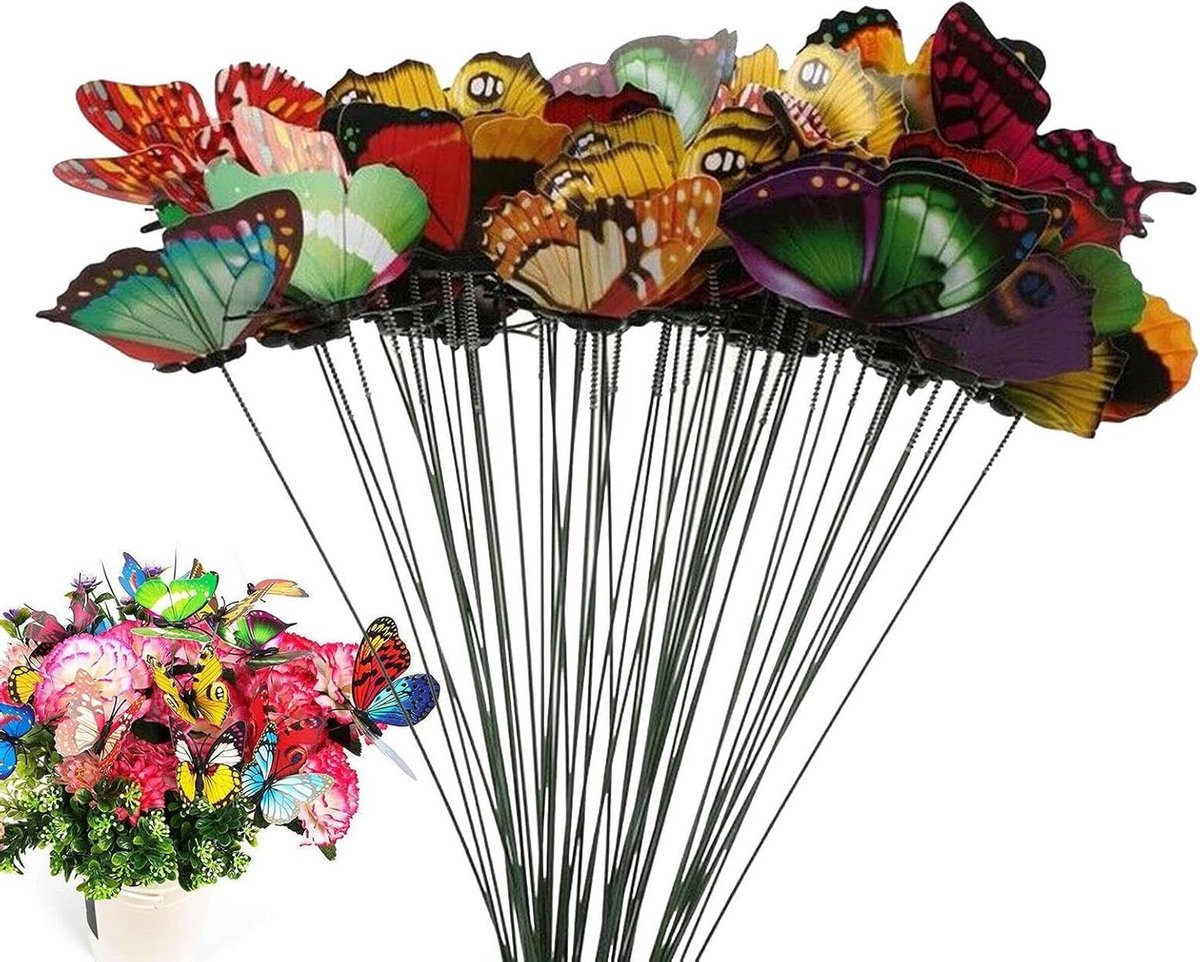 Tuinstekers Vlinders - Decoratieve Stekers - Tuin Decoratie - Robuust Roestbestendig - 50 Stuks - Multicolor