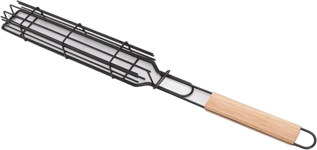 Grillmand - Barbecue mand - Groente grillen - Afsluitbaar met handvat - 49 cm lang - Houtkleur